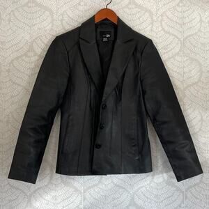 East 5th Black 3 Button Classic Leather Blazer/Jacket, Capsule Wardrobe, M